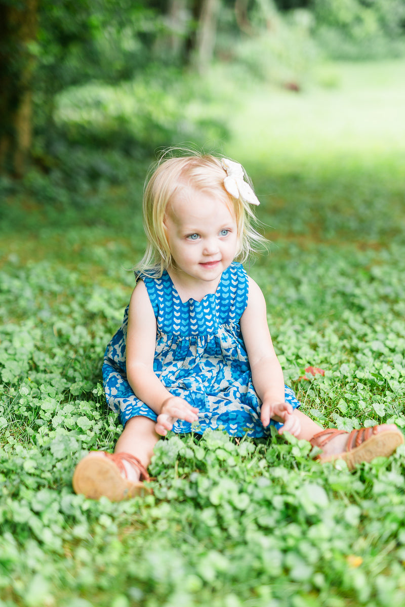 Indigo Floral Printed Dress and Bloomer Set
