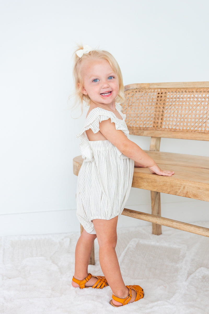 Grey Stripes Square Neck Lace Romper