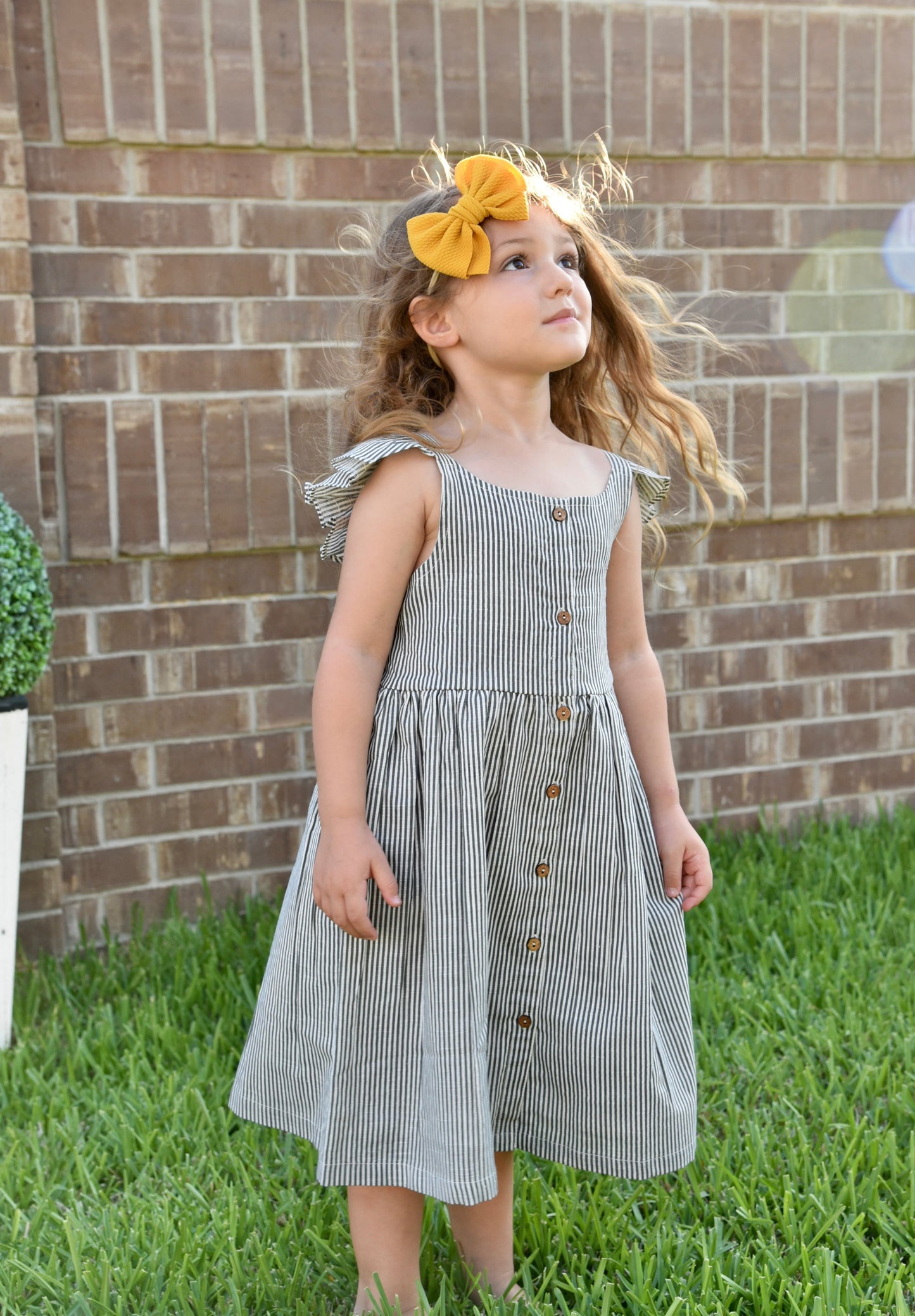 Pinstripes Flutter Sleeves Shirt Dress Dress Yo Baby Wholesale