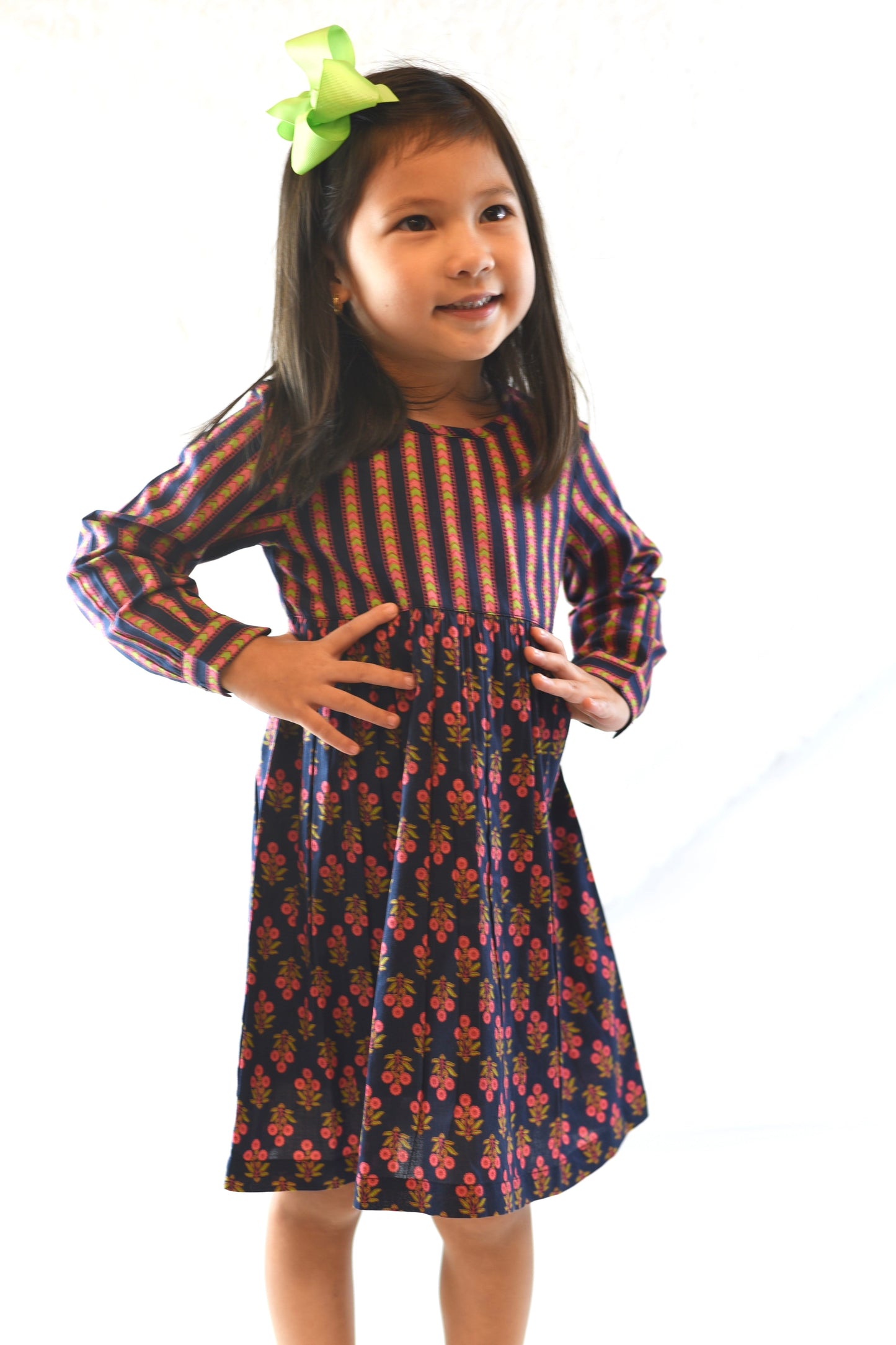 Print & Stripes Full-Sleeves Shift Dress Dress Yo Baby Wholesale