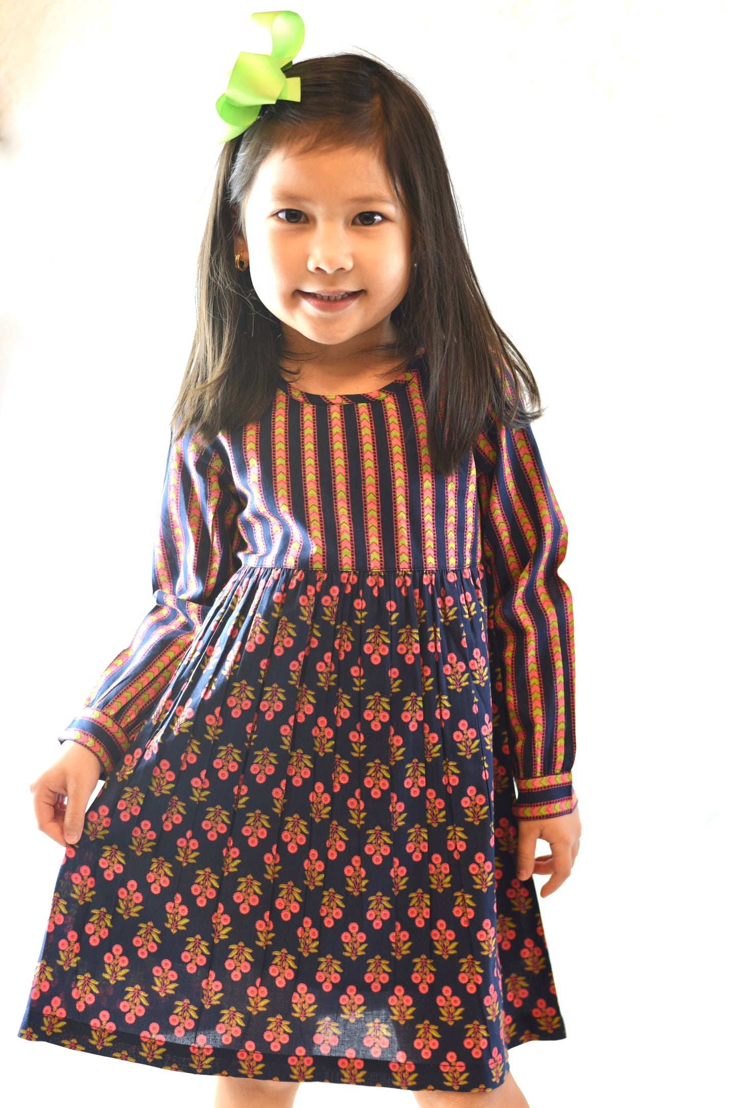 Print & Stripes Full-Sleeves Shift Dress Dress Yo Baby Wholesale
