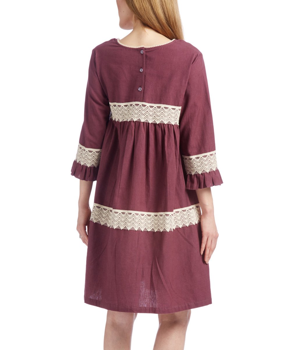 Burgundy Lace Detail Shift Dress