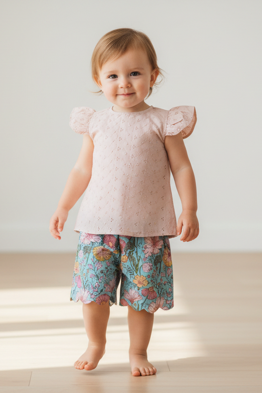 Embroidered Top and Scalloped Shorts Set : Infant : Toddler : Tween