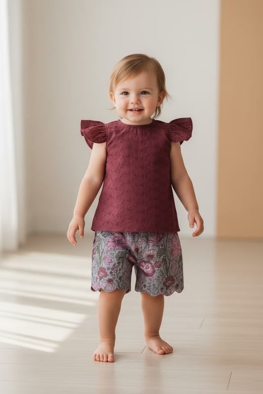 Embroidered Top and Scalloped Shorts Set : Infant : Toddler : Tween