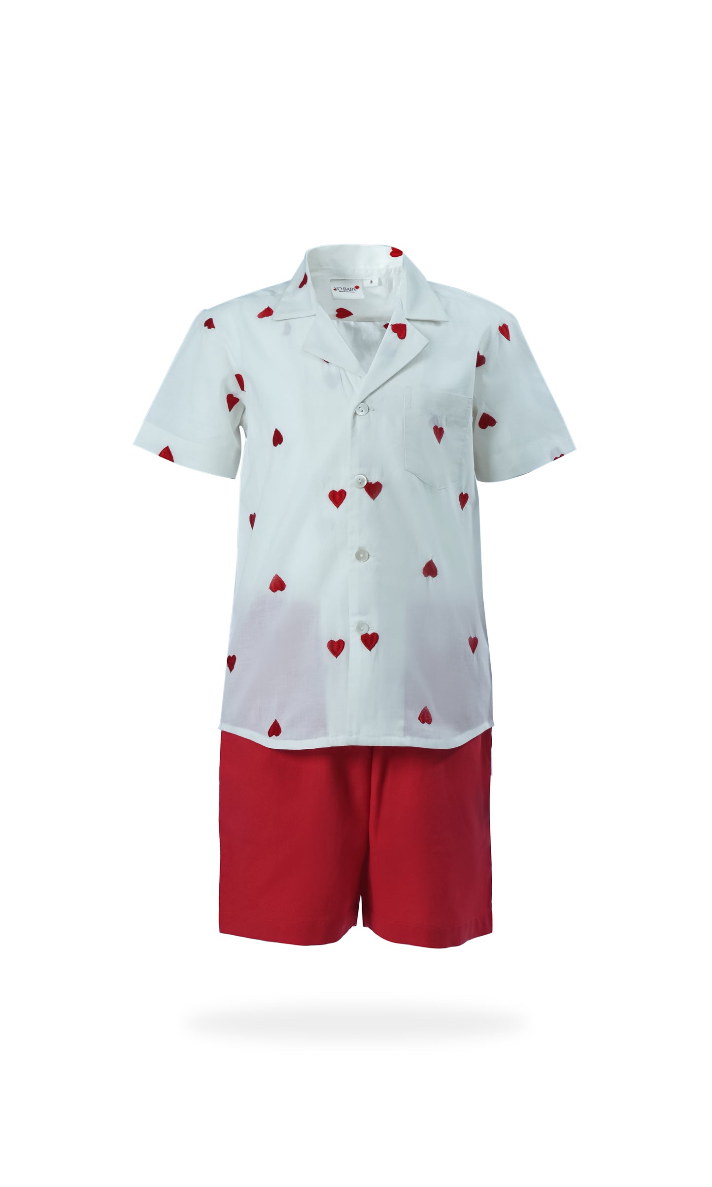 Boys Heart-Embroidered Cotton Bowling Shirt & Shorts Set