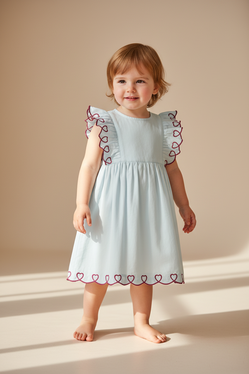 Heart Emroidered Gathered Dress