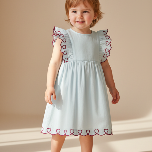 Heart Emroidered Gathered Dress