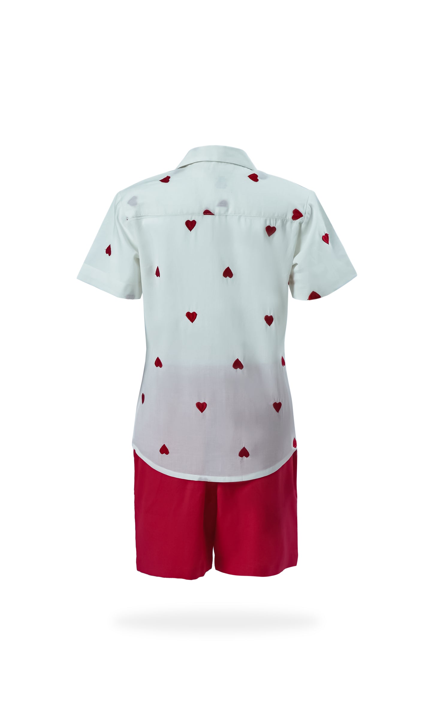 Boys Heart-Embroidered Cotton Bowling Shirt & Shorts Set