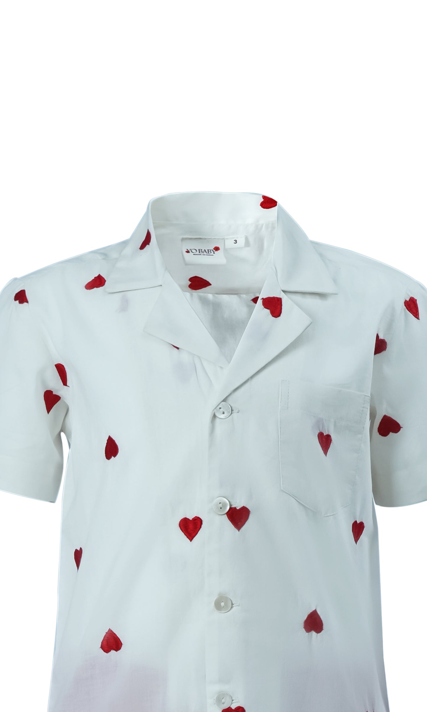 Boys Heart-Embroidered Cotton Bowling Shirt & Shorts Set
