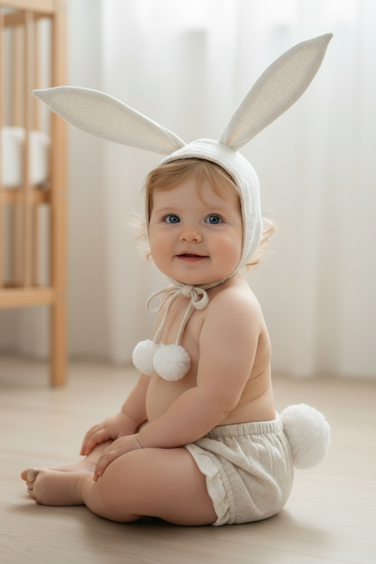 Easter Bunny Bonnet and Bloomer : ECRU : Infant : Baby Girl