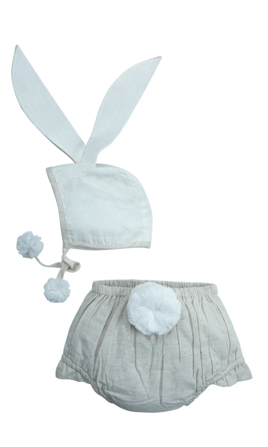 Easter Bunny Bonnet and Bloomer : ECRU : Infant : Baby Girl