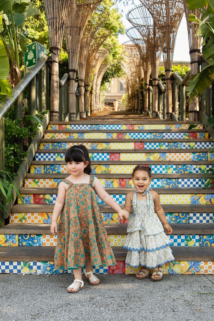 Genelia Layered Dress White with Blue Floral Print — Cotton Girls and Women Dress | 0-13 Years and Women
