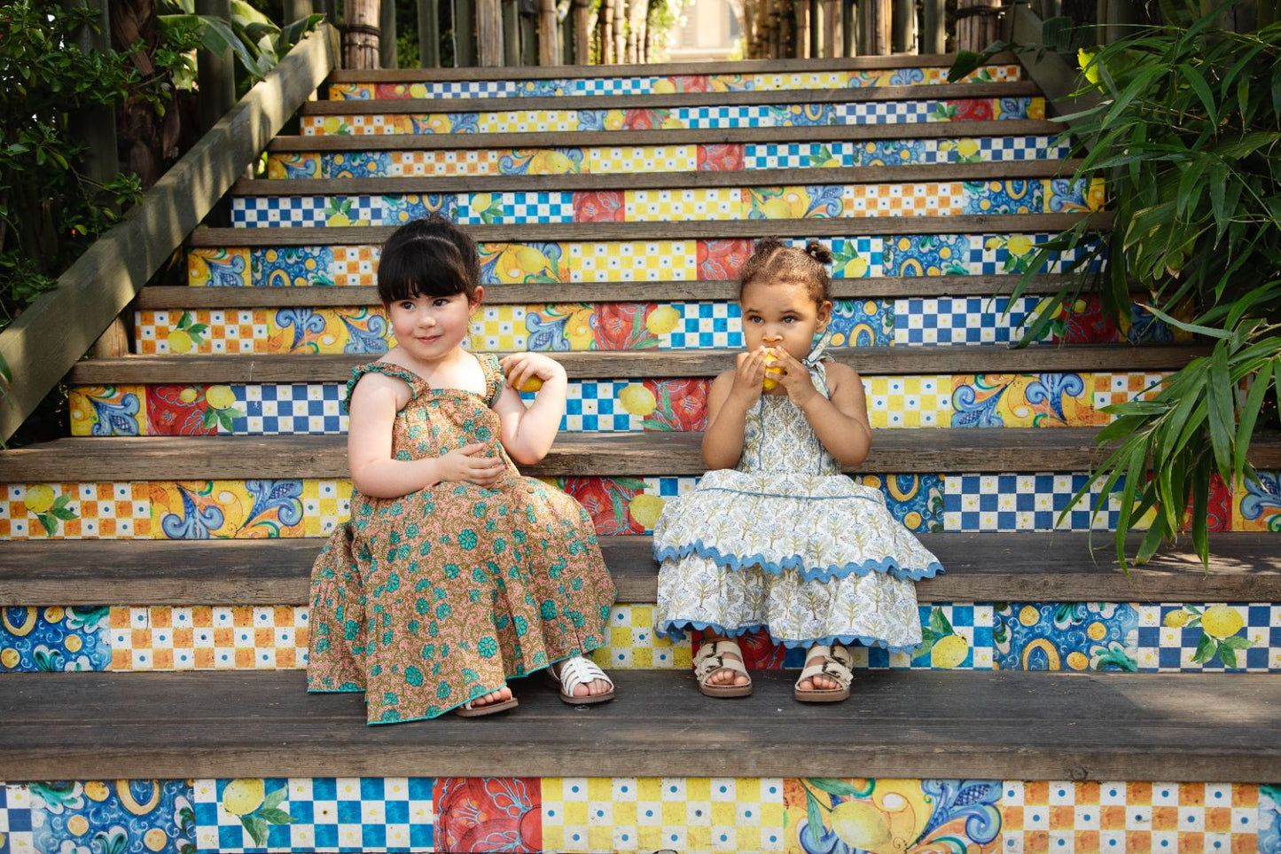 Genelia Layered Dress White with Blue Floral Print — Cotton Girls and Women Dress | 0-13 Years and Women