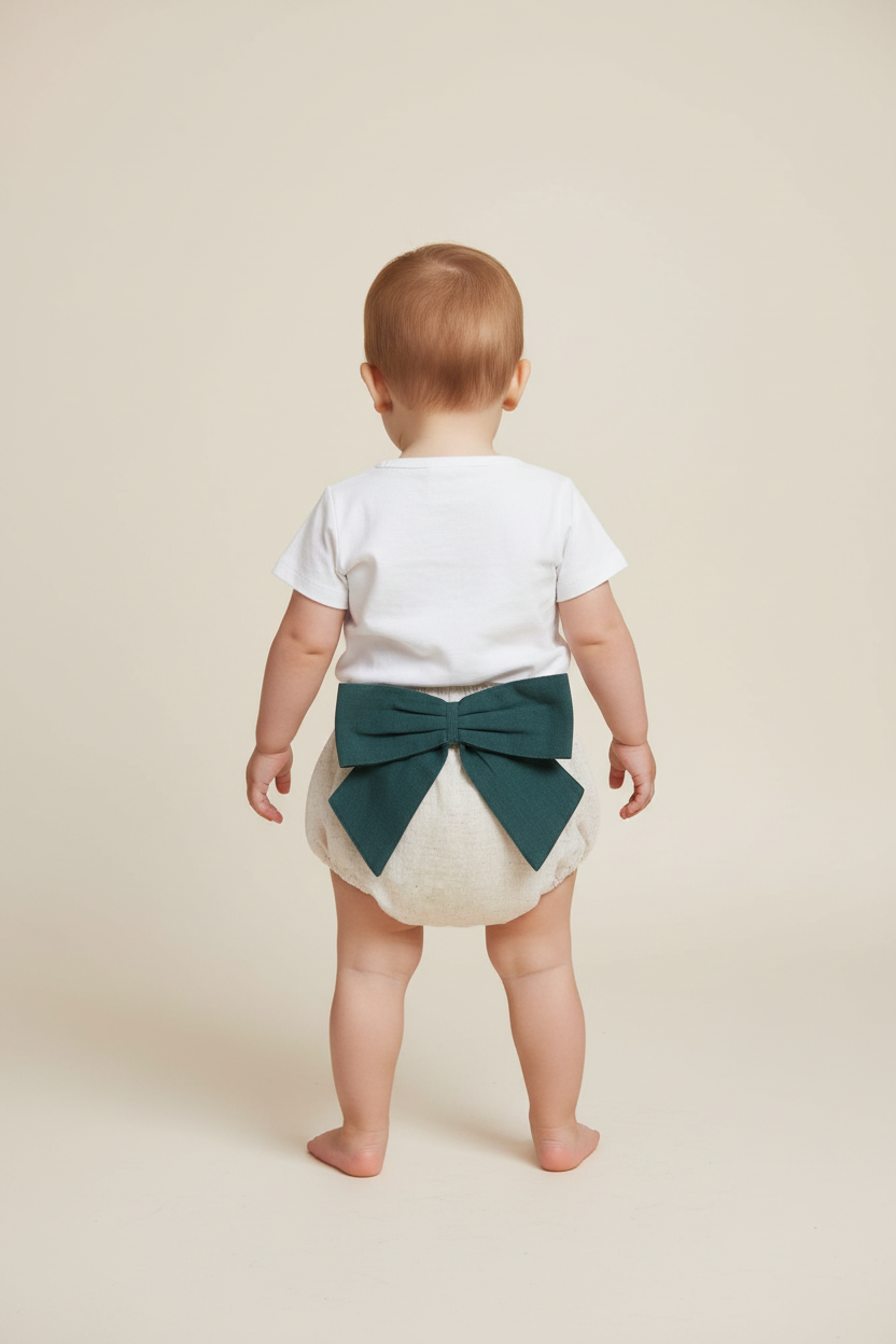 Ivory Diaper Cover with Teal Green Bows - Yo Baby Online