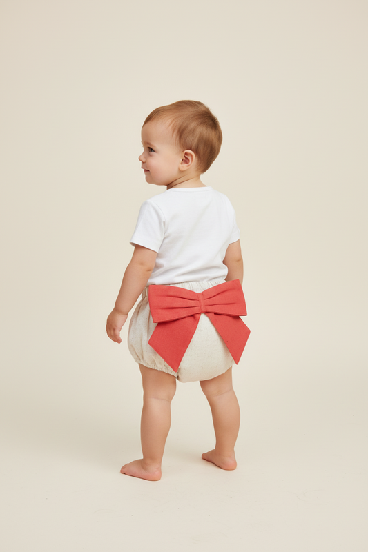 Ivory Diaper Covers with Coral Bows - Yo Baby Online