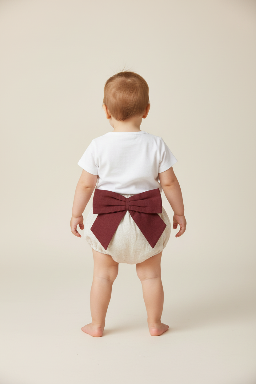 Ivory Diaper Cover with Maroon Bows - Yo Baby Online