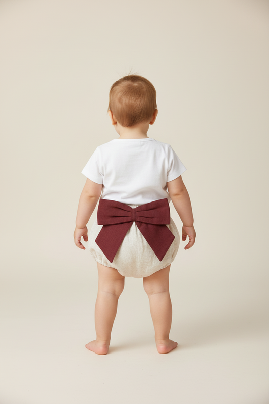 Ivory Diaper Cover with Maroon Bows - Yo Baby Online