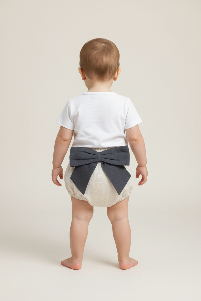 Ivory Diaper Cover with Dark Grey Bows - Yo Baby Online