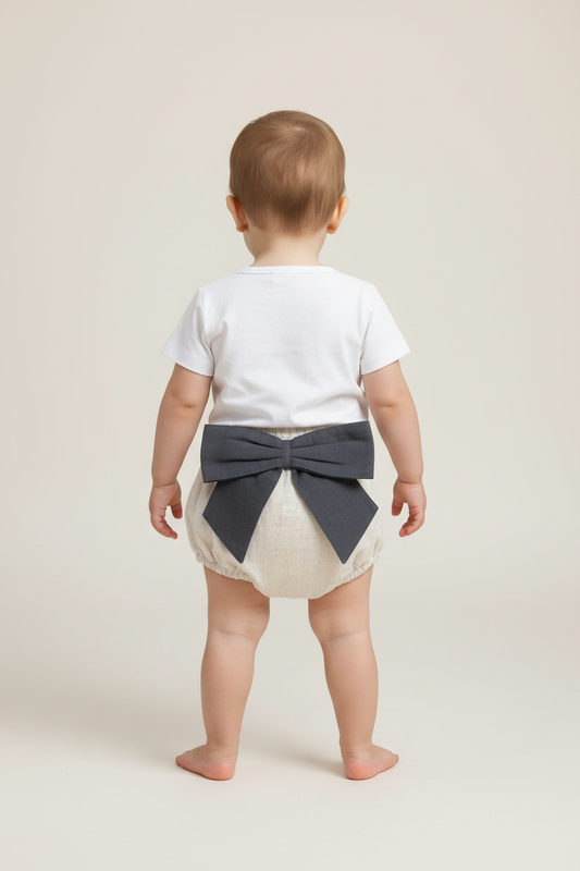 Ivory Diaper Cover with Dark Grey Bows - Yo Baby Online