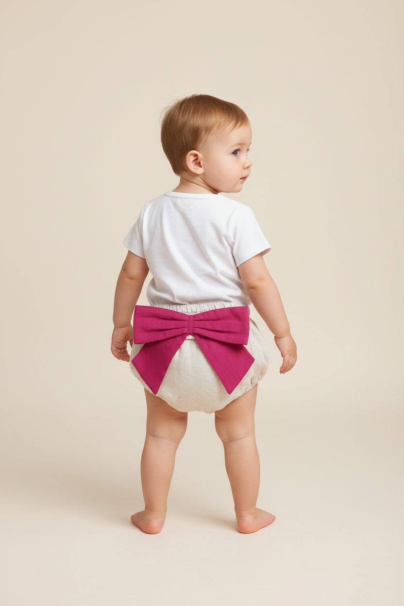 Ivory Diaper Cover with Hot-Pink Bows - Yo Baby Online
