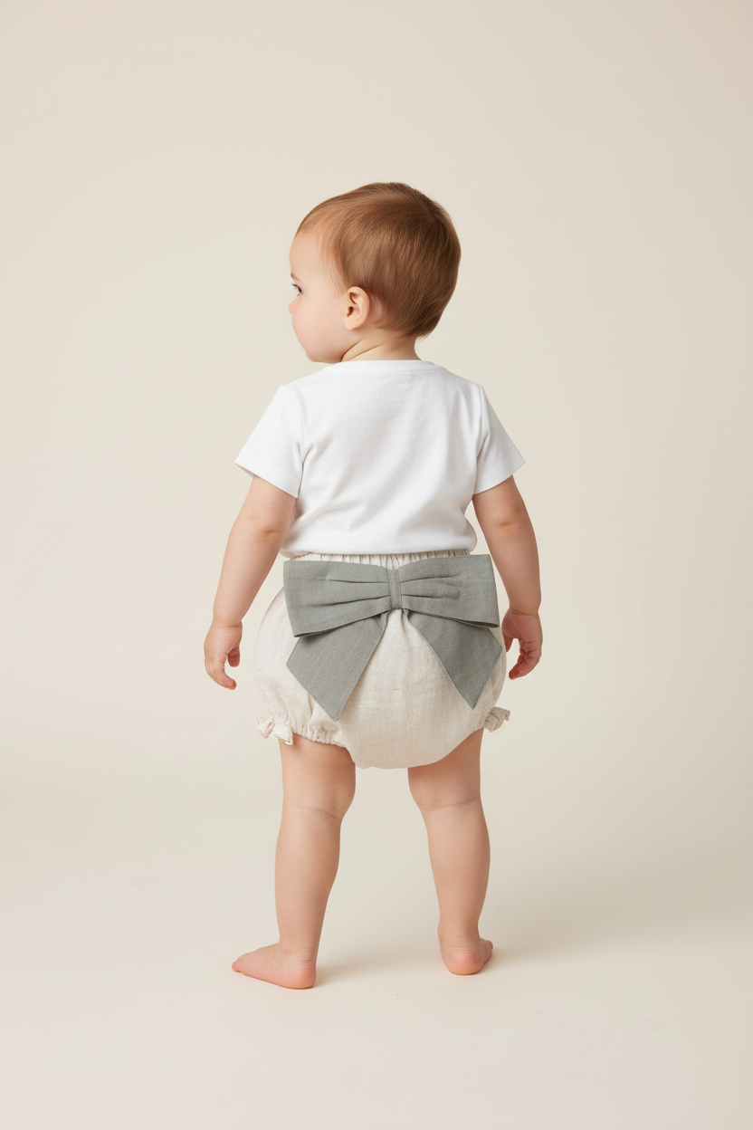 Ivory Diaper Cover with Grey Bows - Yo Baby Online