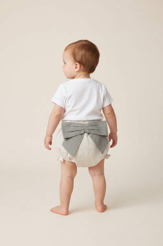 Ivory Diaper Cover with Grey Bows - Yo Baby Online