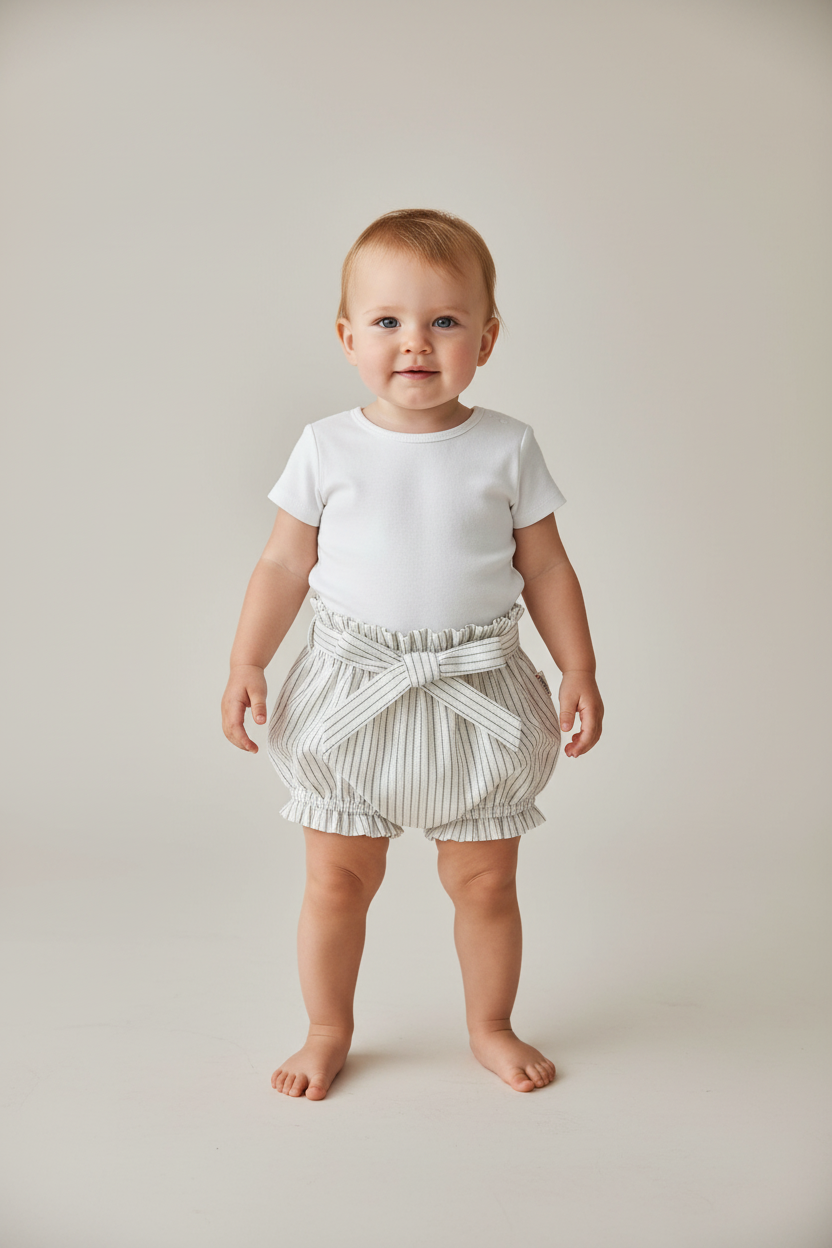 Grey Dot Striped Shorts-Style Diaper Cover With Belt - Yo Baby Online
