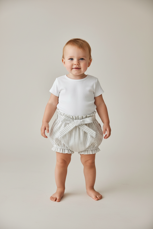 Grey Dot Striped Shorts-Style Diaper Cover With Belt - Yo Baby Online