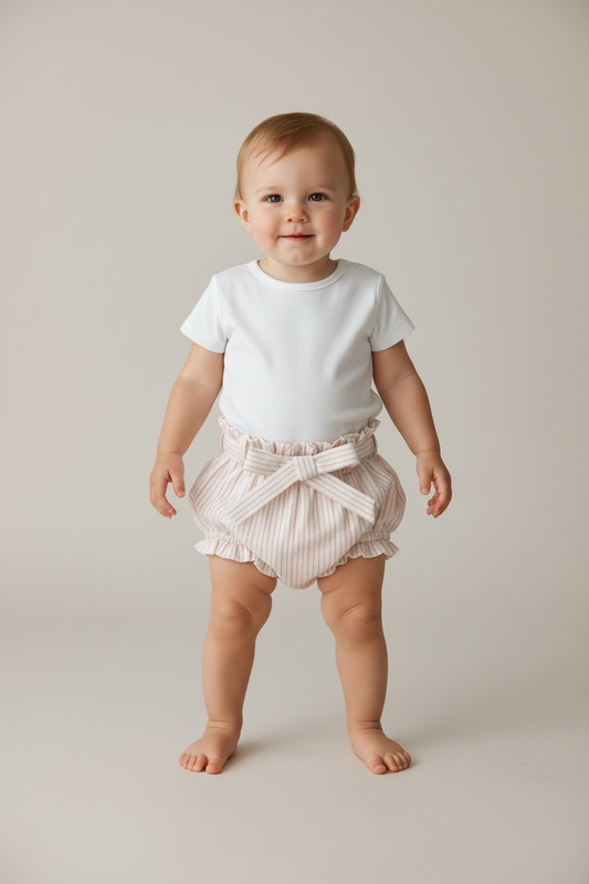 Peach Dot Striped Shorts-Style Diaper Cover With Belt - Yo Baby Online
