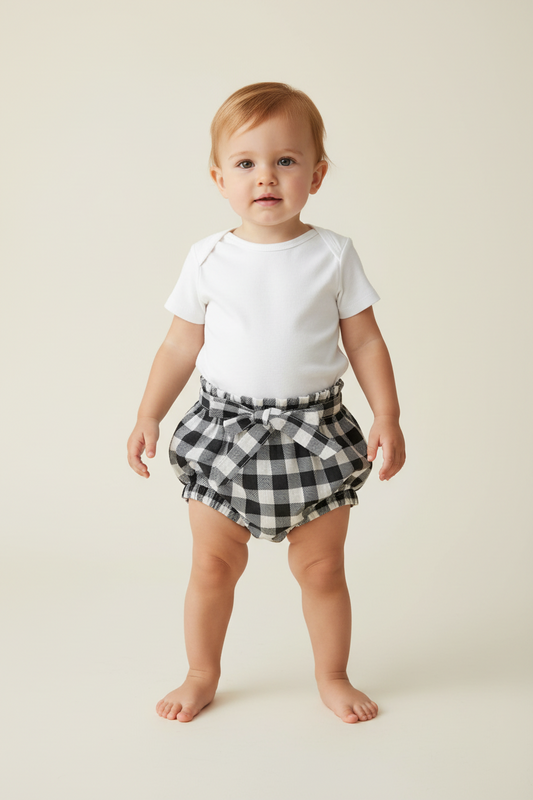Black Checkered Printed Shorts-Style Diaper Cover With Belt - Yo Baby Online