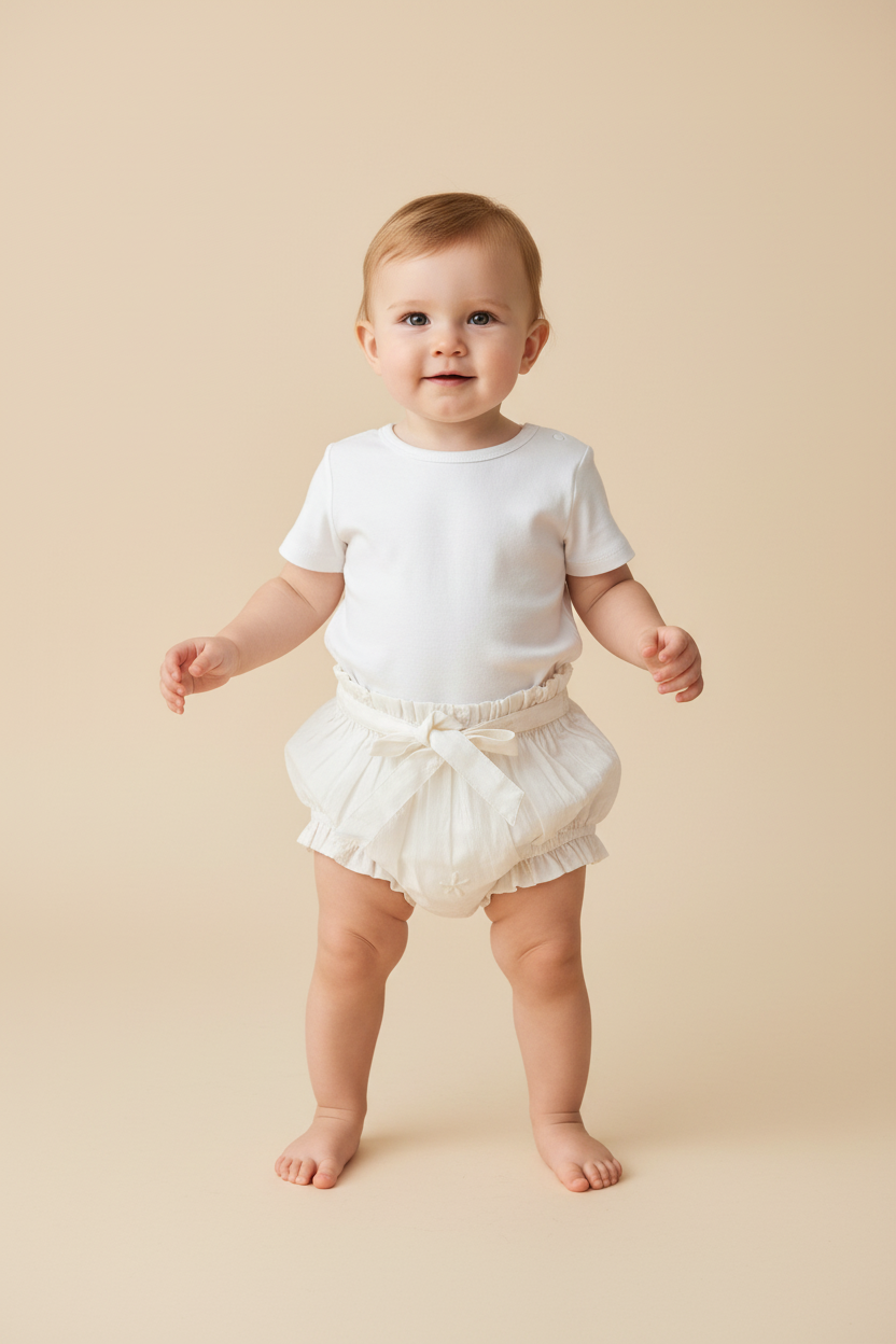 Floral Embroidery Off-White Color Shorts-Style Diaper Cover With Belt - Yo Baby Online