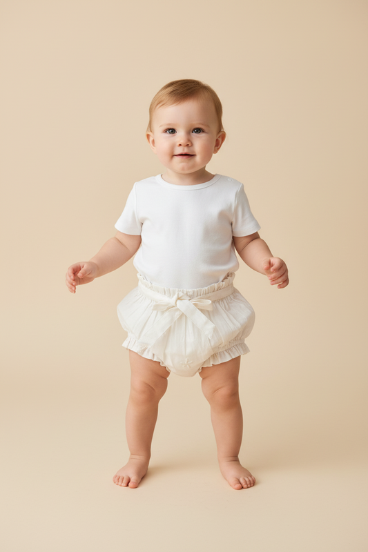 Floral Embroidery Off-White Color Shorts-Style Diaper Cover With Belt - Yo Baby Online
