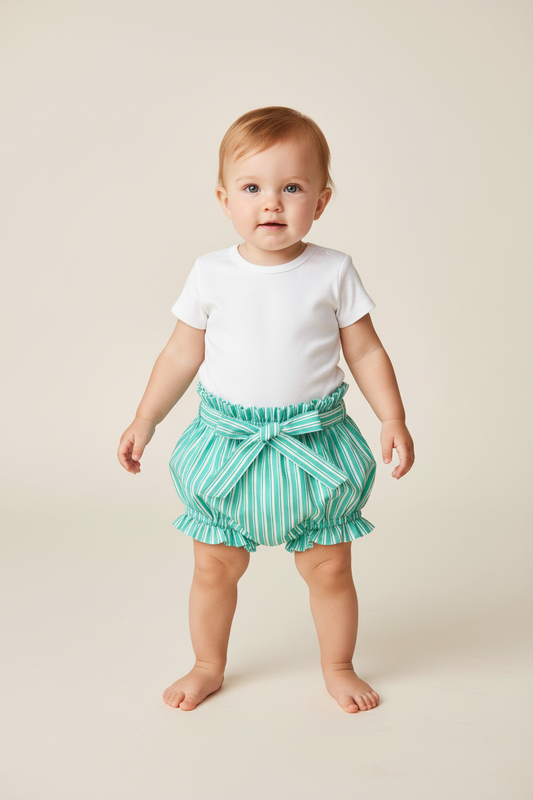 Turquoise Striped Print Shorts-Style Diaper Cover With Belt - Yo Baby Online