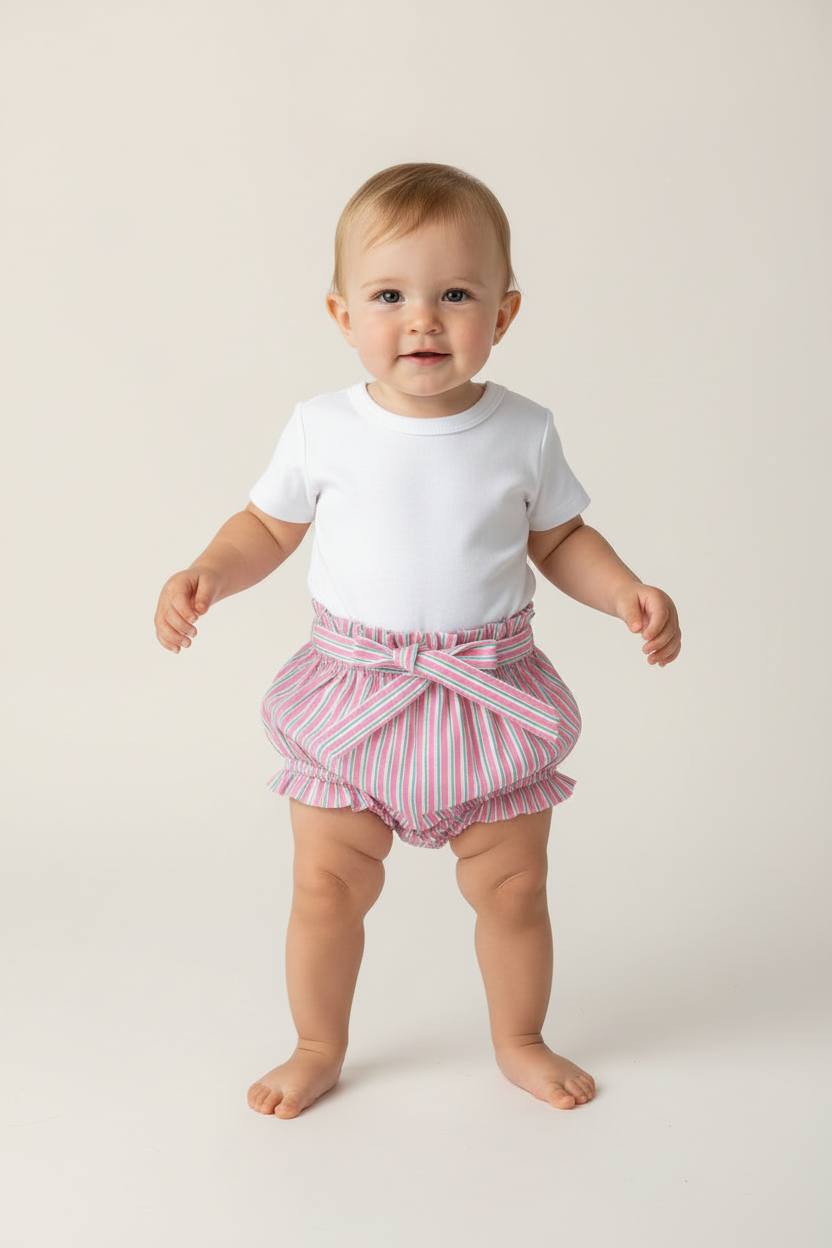 Pink Striped Print Shorts-Style Diaper Cover With Belt - Yo Baby Online