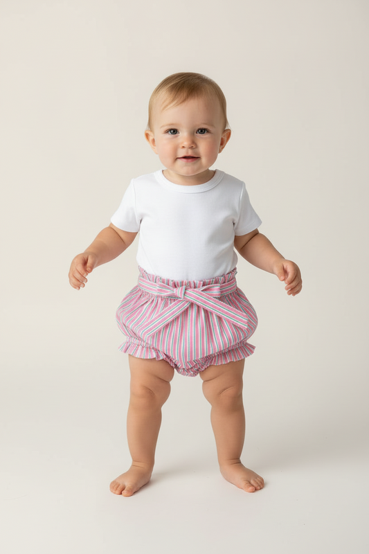 Pink Striped Print Shorts-Style Diaper Cover With Belt - Yo Baby Online