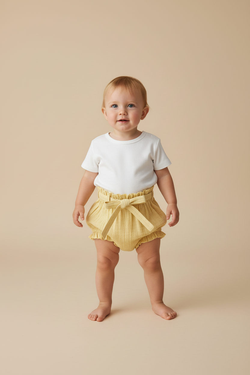 Yellow Chambray Shorts-Style Diaper Cover With Belt - Yo Baby Online