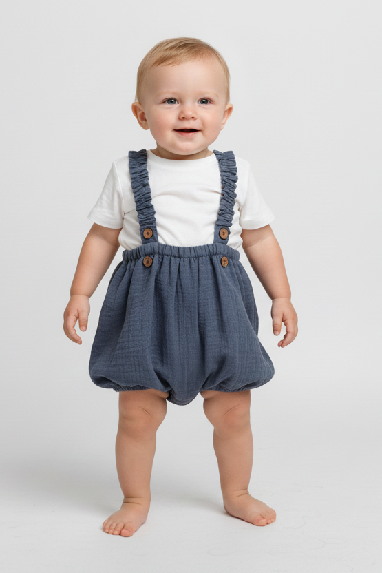 Dark-Grey Color Suspender Shorts-Style Diaper Cover - Yo Baby Online