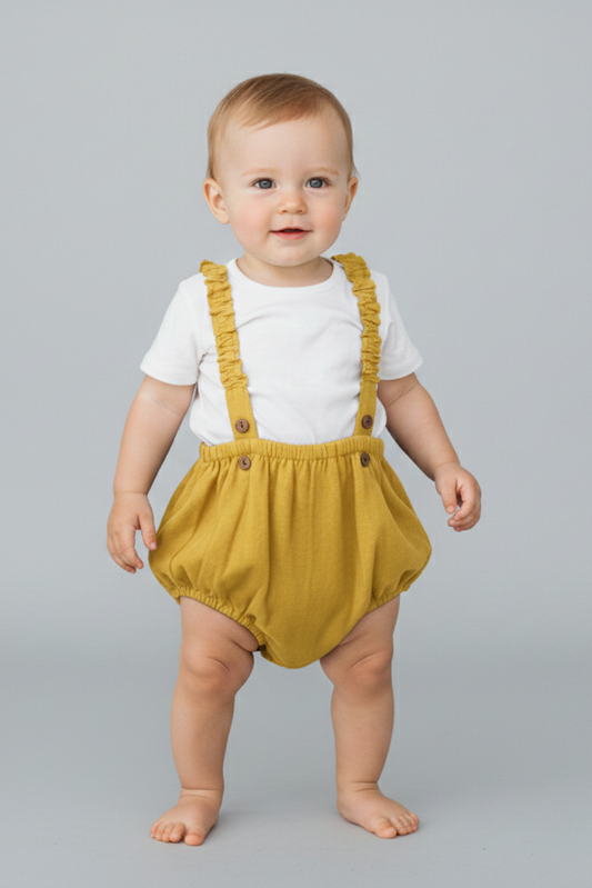 Yellow Color Suspender Shorts-Style Diaper Cover - Yo Baby Online