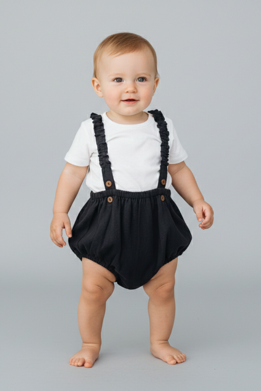 Black Color Suspender Shorts-Style Diaper Cover - Yo Baby Online