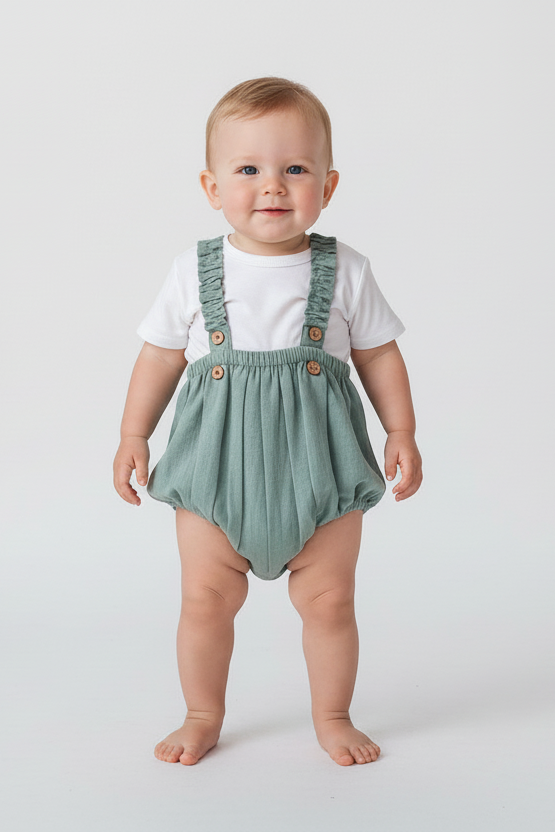 Sage-Green Color Suspender Shorts-Style Diaper Cover - Yo Baby Online