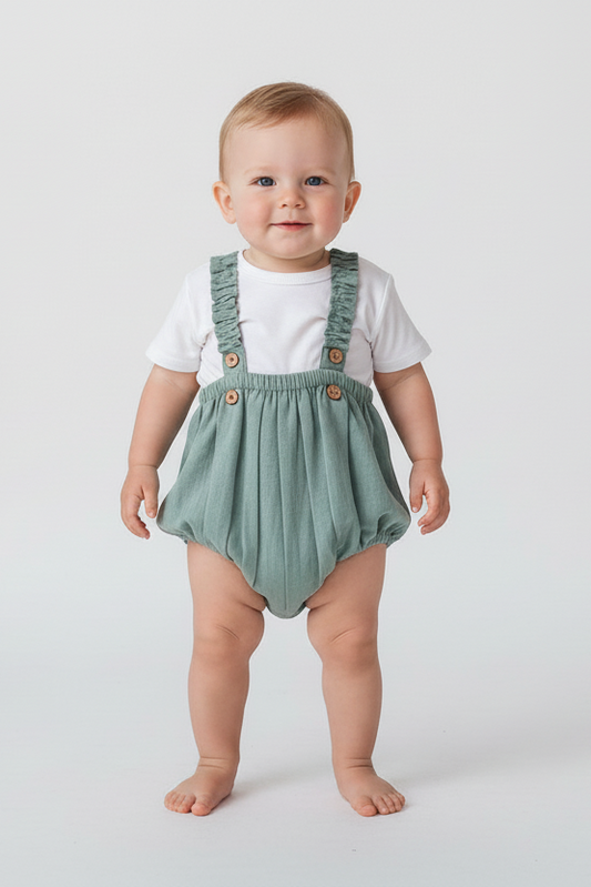 Sage-Green Color Suspender Shorts-Style Diaper Cover - Yo Baby Online