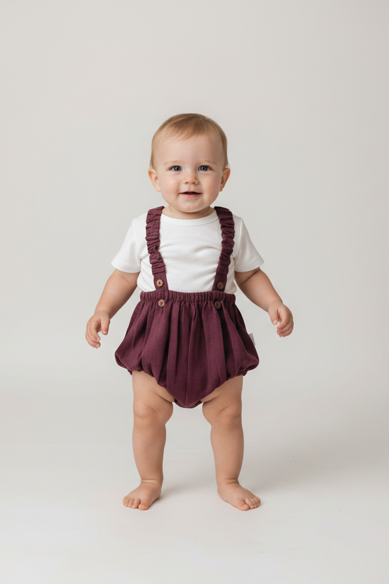 Burgundy Color Suspender Shorts-Style Diaper Cover - Yo Baby Online