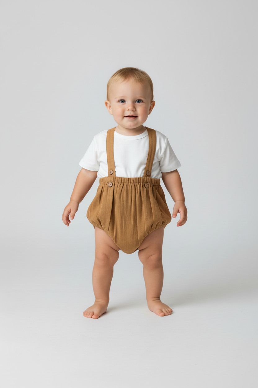 Khaki Color Suspender Shorts-Style Diaper Cover - Yo Baby Online