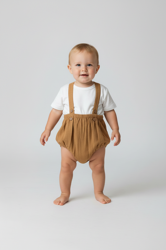 Khaki Color Suspender Shorts-Style Diaper Cover - Yo Baby Online