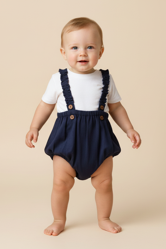 Navy Color Suspender Shorts-Style Diaper Cover - Yo Baby Online