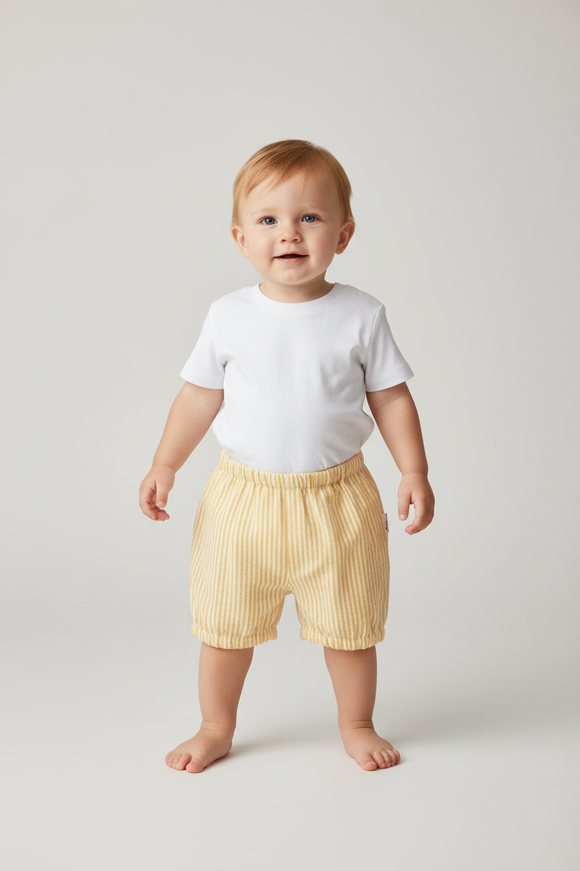 Yellow Stripes Cotton Linen Boys Diaper Cover — Baby Bloomer | 0-18 Months