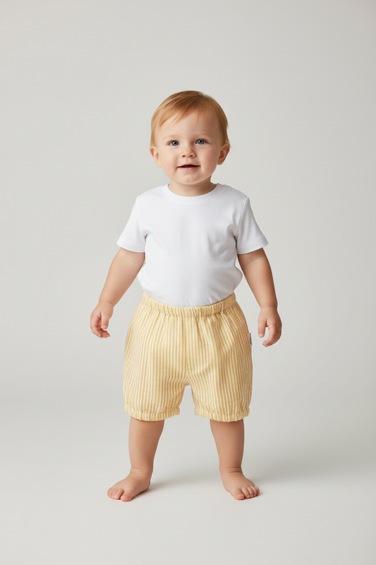 Yellow Stripes Print Cotton-Linen Boys Diaper Cover