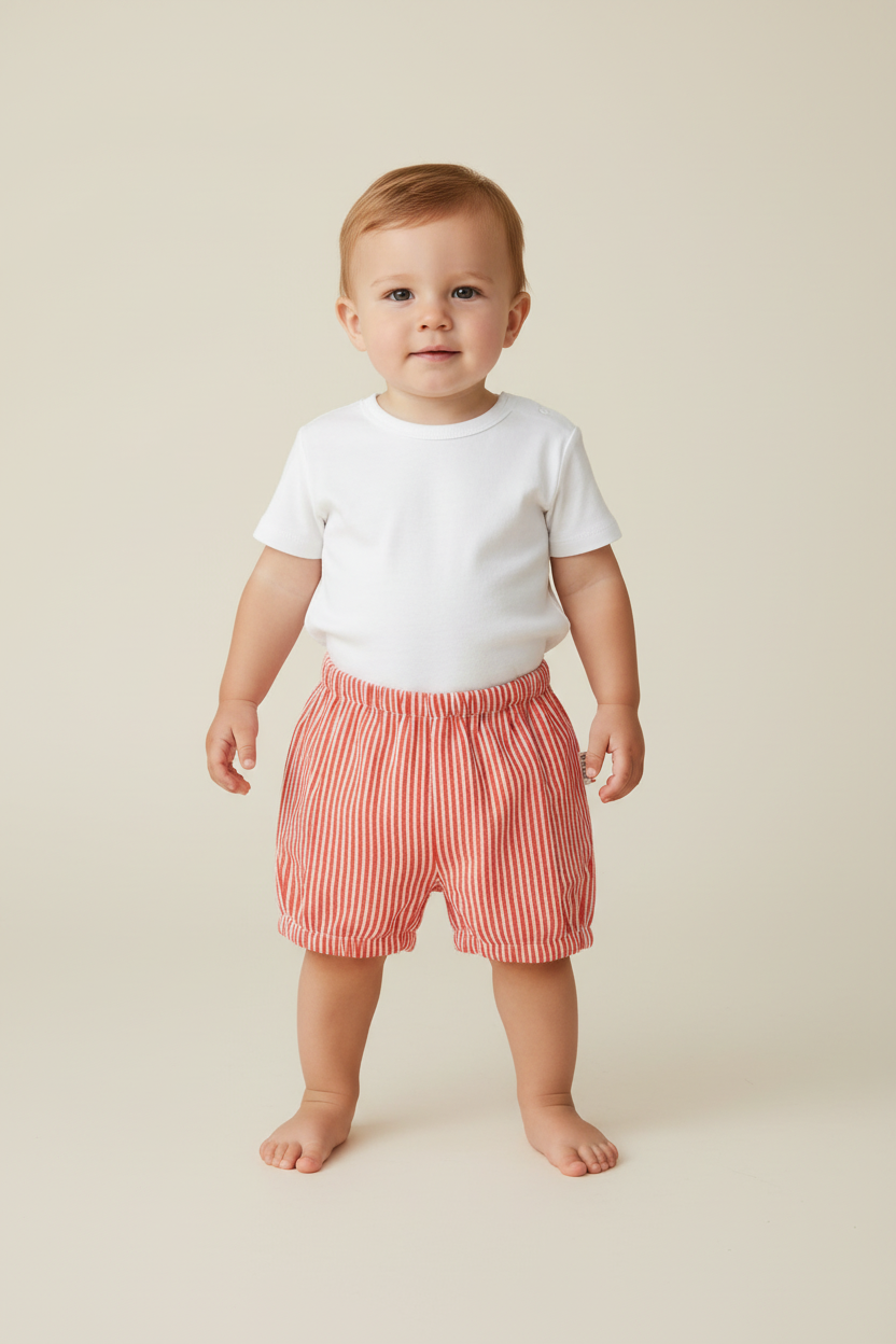 Red Stripes Print Cotton-Linen Boys Diaper Cover