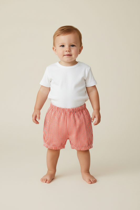 Red Stripes Print Cotton-Linen Boys Diaper Cover