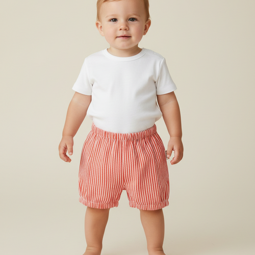 Red Stripes Print Cotton-Linen Boys Diaper Cover